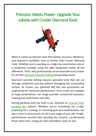 Precision Meets Power Upgrade Your Jobsite with Crozier Diamond Tools