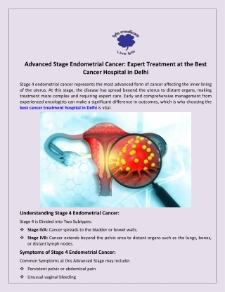 Advanced Stage Endometrial Cancer Expert Treatment at the Best Cancer Hospital in Delhi