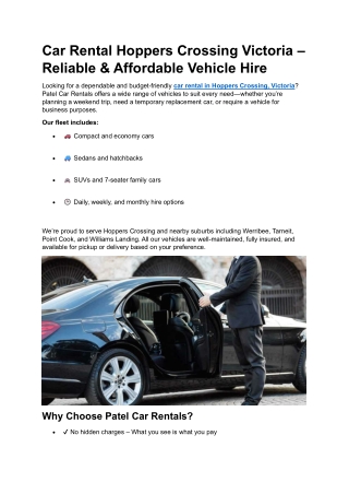 Car Rental Hoppers Crossing Victoria – Reliable & Affordable Vehicle Hire