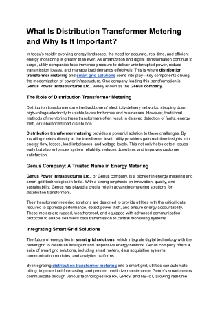 What Is Distribution Transformer Metering and Why Is It Important