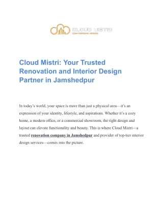 Best Home Renovation Company in Jamshedpur – Transform Your Space