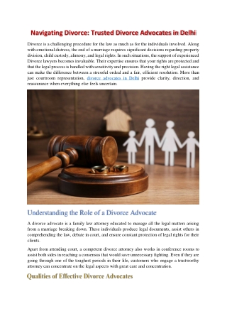 Navigating Divorce: Trusted Divorce Advocates in Delhi