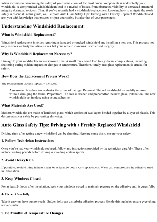 Auto Glass Safety Tips: Driving with a Freshly Replaced Windshield