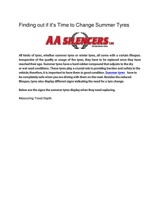 Finding out if it’s Time to Change Summer Tyres