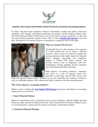 Empower Your Finances with the Best Virtual CFO Services by Sparrow Accounting Solutions