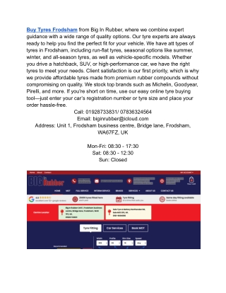 Buy Tyres Frodsham from Big In Rubber