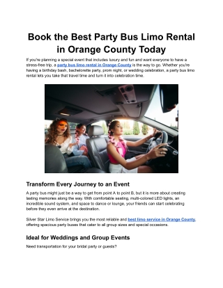 Book the Best Party Bus Limo Rental in Orange County Today
