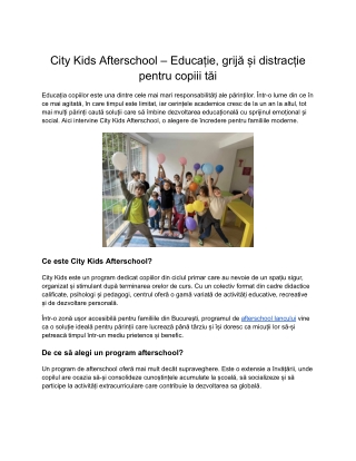 Afterschool în București – City Kids, Locul Unde Copiii Cresc Fericiți
