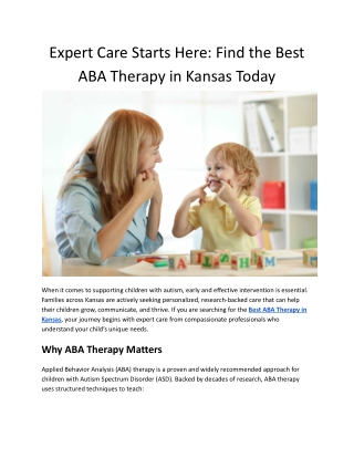 Best ABA Therapy in Kansas