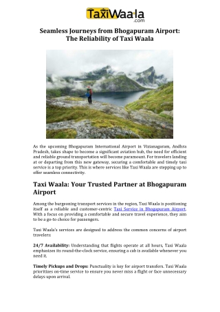 Seamless Journeys from Bhogapuram Airport The Reliability of Taxi Waala