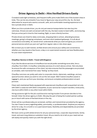 Driver Agency in Delhi – Hire Verified Drivers Easily