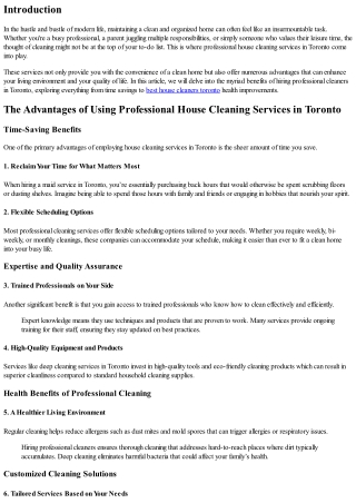 The Advantages of Using Professional House Cleaning Services in Toronto