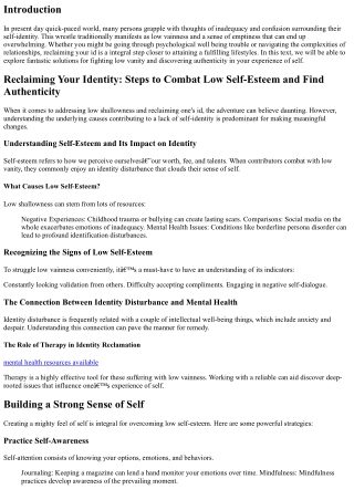 Reclaiming Your Identity: Steps to Combat Low Self-Esteem and Find Authenticity