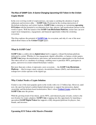 A Game-Changing Upcoming ICO Token in the Cricket Crypto World