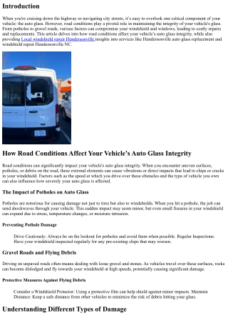 How Road Conditions Affect Your Vehicle’s Auto Glass Integrity