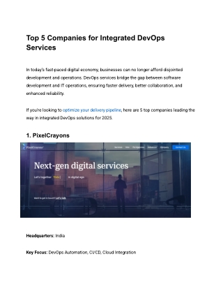 Top 5 Companies for Integrated DevOps Services