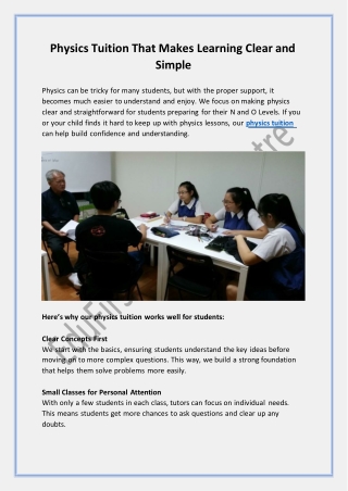 Physics Tuition That Makes Learning Clear and Simple