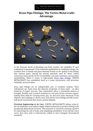 Brass Pipe Fittings The Vertex Metal crafts Advantage