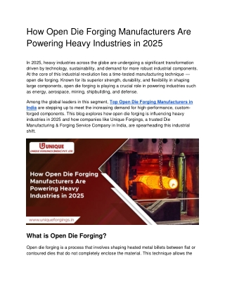 Blog - How Open Die Forging Manufacturers Are Powering Heavy Industries in 2025