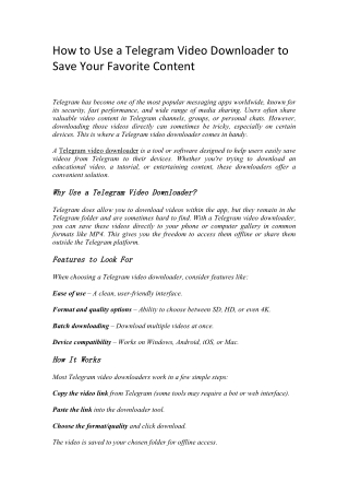 Telegram Downloader 2025 – Save Videos from Telegram with One Click