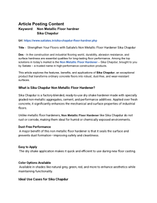 _Strengthen Your Floors with Satiate’s Non Metallic Floor Hardener Sika Chapdur