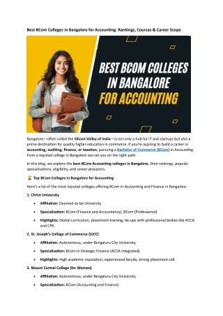 Best BCom Colleges in Bangalore for Accounting