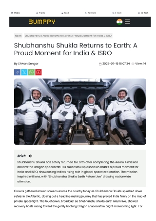 Shubhanshu Shukla Returns to Earth: A Proud Moment for India & ISRO