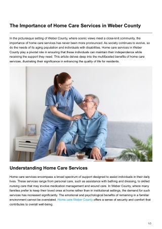 The Importance of Home Care Services in Weber County