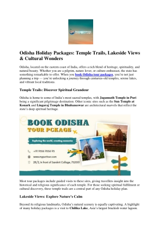 Odisha Holiday Packages Temple Trails, Lakeside Views & Cultural Wonders