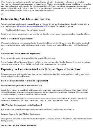 Exploring the Costs Associated with Different Types of Auto Glass