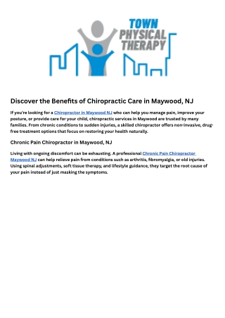 Chiropractic Clinic Maywood Nj