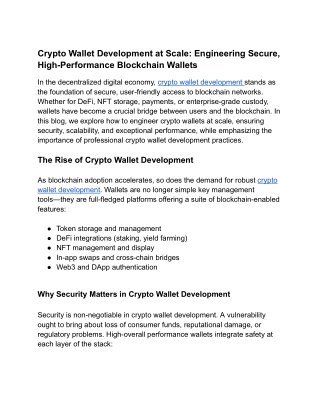 Crypto Wallet Development at Scale_ Engineering Secure, High-Performance Blockchain Wallets