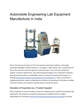 Automobile Engineering Lab Equipment Manufacturer in India