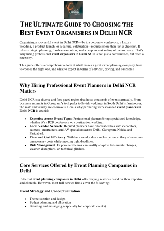 The Ultimate Guide to Choosing the Best Event Organisers in Delhi NCR