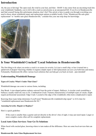 Is Your Windshield Cracked? Local Solutions in Hendersonville