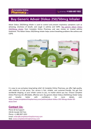 Buy Generic Advair Diskus 25050mcg Inhaler