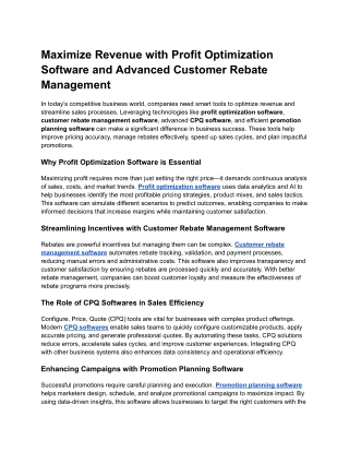 Maximize Revenue with Profit Optimization Software and Advanced Customer Rebate Management