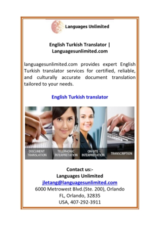 English Turkish Translator  Languagesunlimited.com