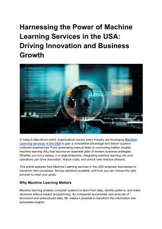 Harnessing the Power of Machine Learning Services in the USA_ Driving Innovation and Business Growth