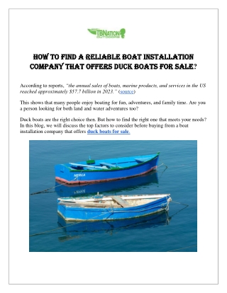 How to Find a Reliable Boat Installation Company that Offers Duck Boats for Sale