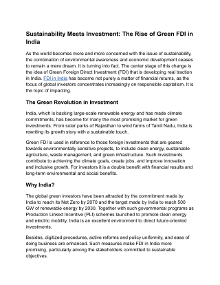 Sustainability Meets Investment: The Rise of Green FDI in India