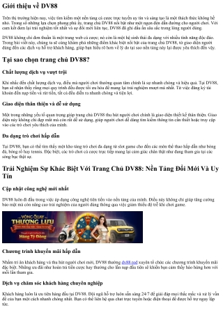 Trải Nghiệm Sự Khác Biệt Với Trang Chủ DV88: Nền Tảng Đổi Mới Và Uy Tín