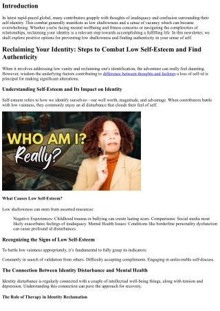 Reclaiming Your Identity: Steps to Combat Low Self-Esteem and Find Authenticity