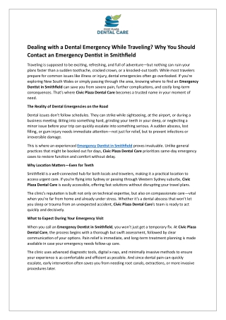 Dealing with a Dental Emergency While Traveling - Why You Should Contact an Emergency Dentist in Smithfield