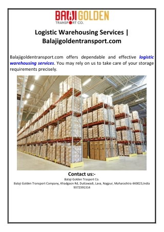 Logistic Warehousing Services | Balajigoldentransport.com