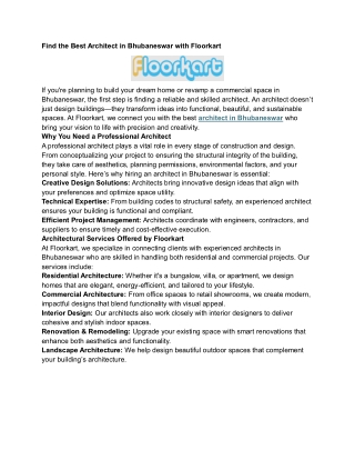 Find the Best Architect in Bhubaneswar with Floorkart