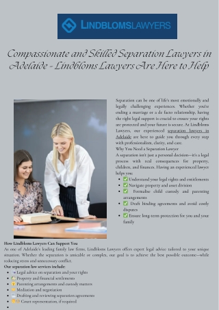 Compassionate and Skilled Separation Lawyers in Adelaide – Lindbloms Lawyers Are Here to Help