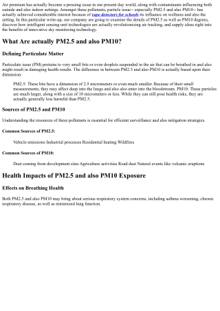 Knowing PM2.5 and PM10 Degrees With Smart Sensing Unit Technologies