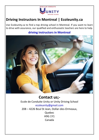 Driving Instructors In Montreal Ecoleunity.ca