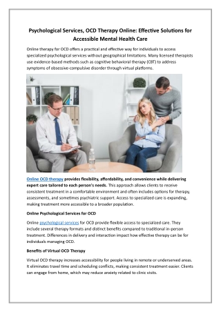 Psychological Services, OCD Therapy Online Effective Solutions for Accessible Mental Health Care